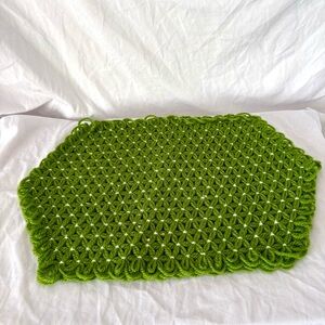Vintage 60s green crochet knit place mat home decor accent